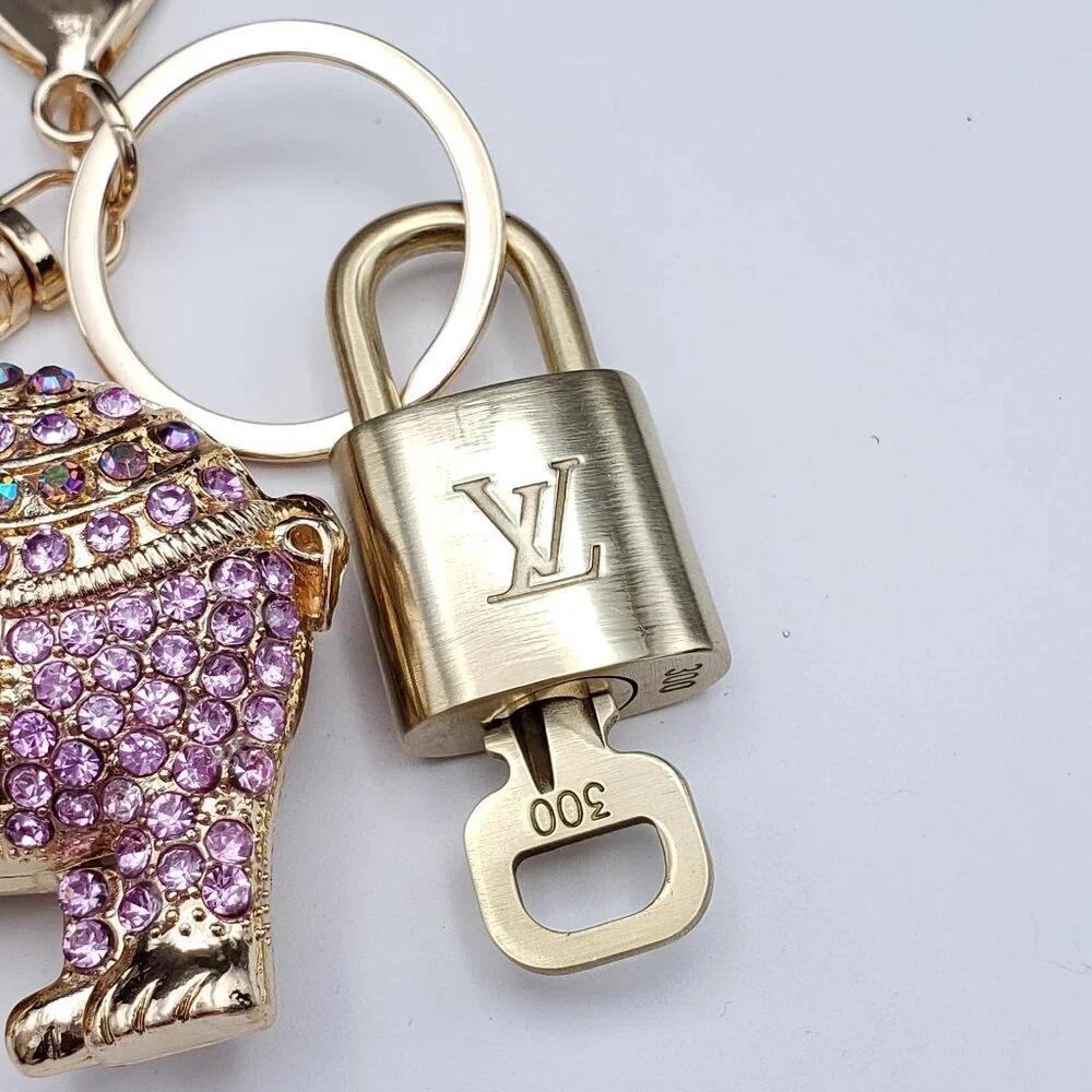 Authentic Louis Vuitton Gold Lock & Key ✨ Unbranded Elephant Bag Charm Keychain